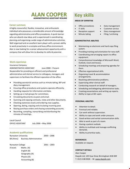 sample objective for resume for administrative assistant template