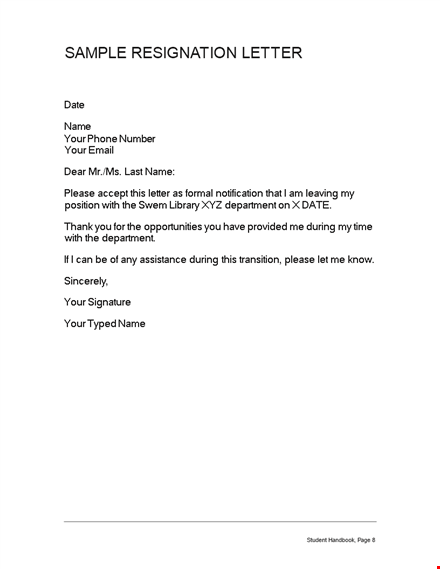 free employee formal resignation letter pdf template template
