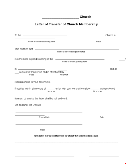 free church membership transfer letter template template