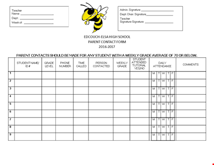 student parent contact log template template