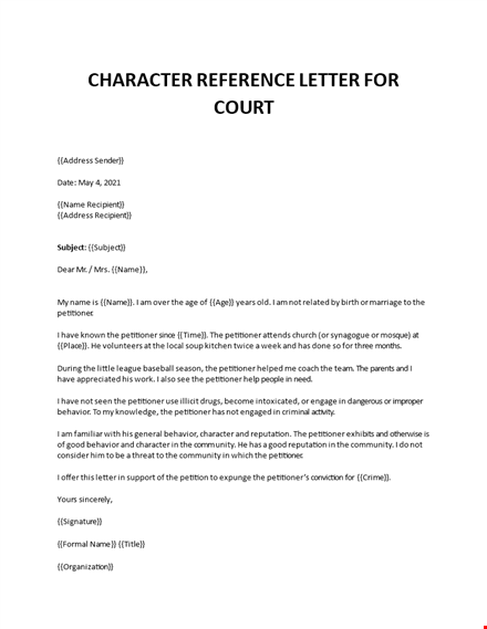 character reference letter for court template