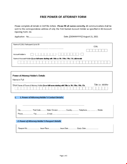 free power of attorney form template