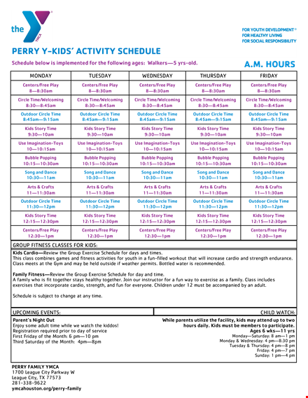 kids activity schedule template