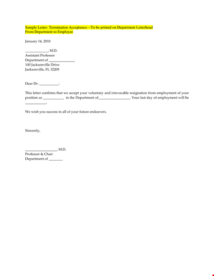 voluntary termination letter format template