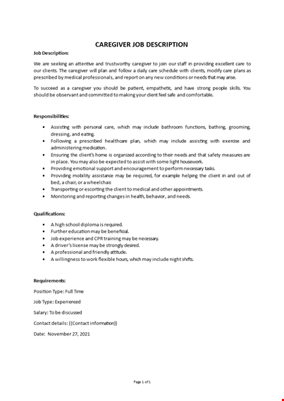 caregiver job description template