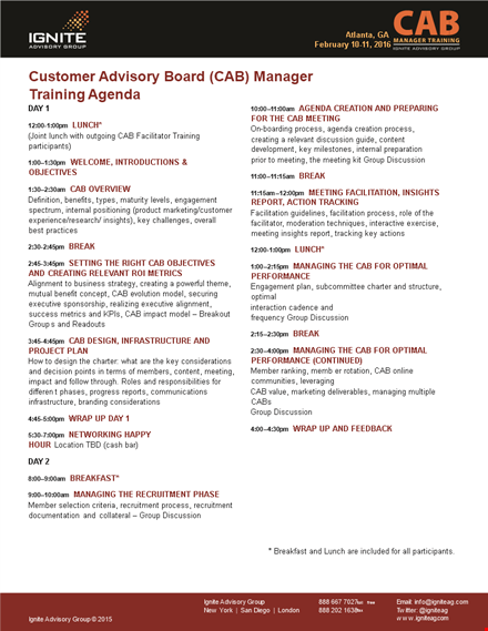 customer advisory board manager training agenda template