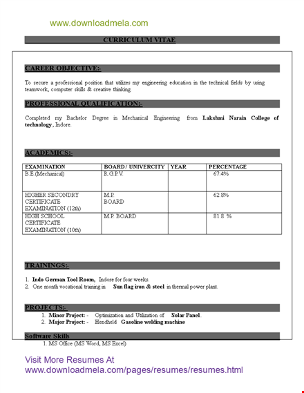 mechanical engineering fresher resume template