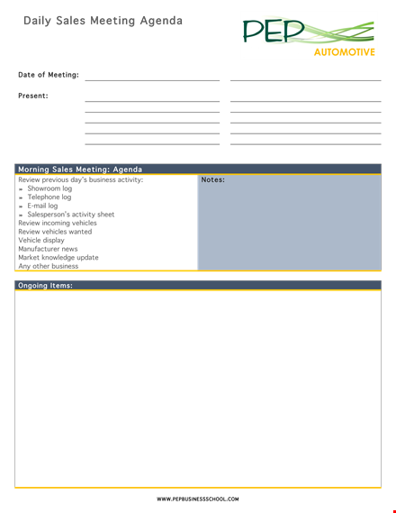 sales meeting agenda - daily review & discussion for effective sales strategies template