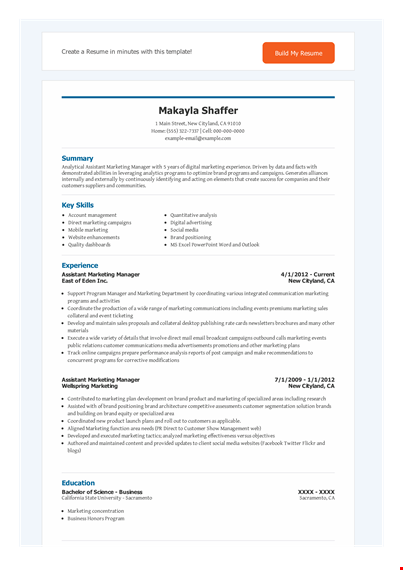 marketing manager assistant - brand programs | resume optimization template