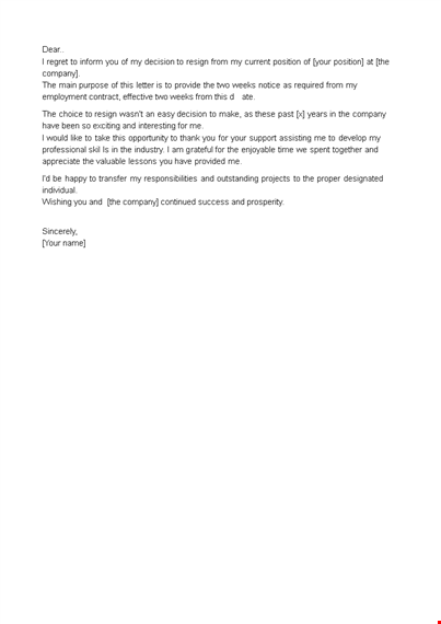 sample current position resignation letter template