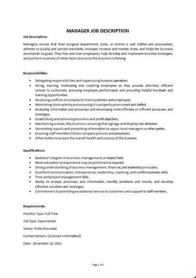 business operations manager job description template