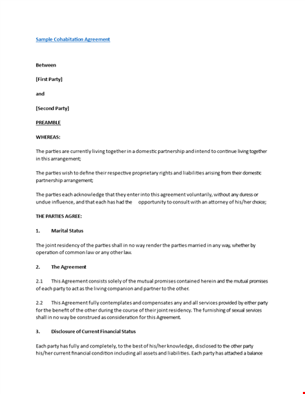 cohabitation agreement template - protect your property and party rights template