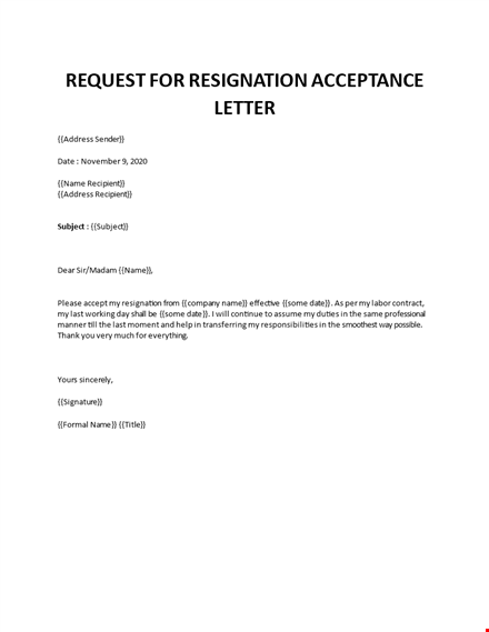 request for resignation acceptance letter template