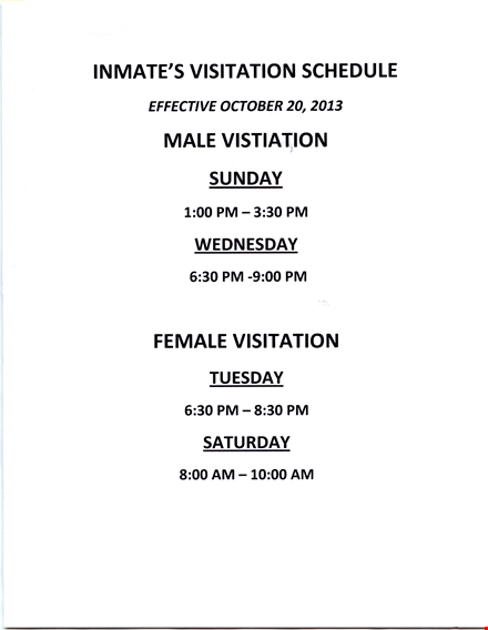 inmate's visitation schedule template