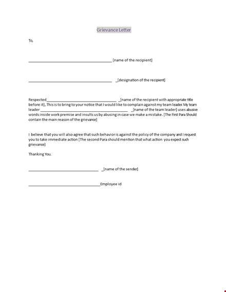 effective grievance letter to your leader and recipient - resolve your grievance template