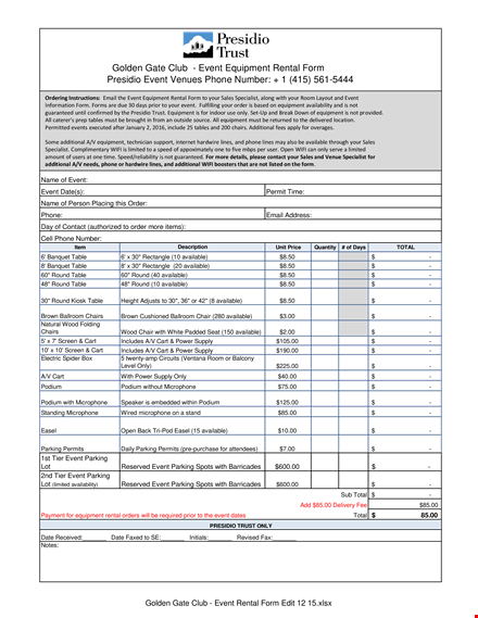 rent quality event equipment - easy form submission | all equipment & tables available template