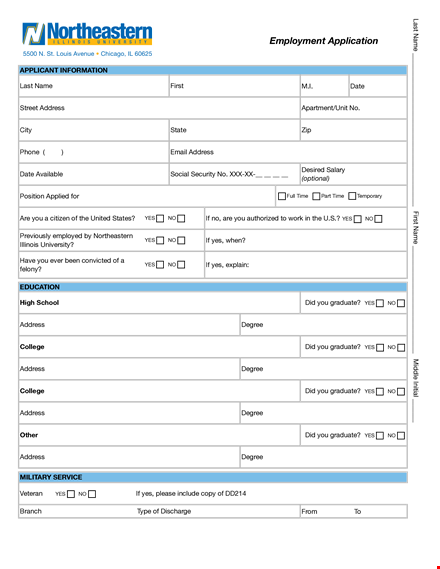 standard employment application form template