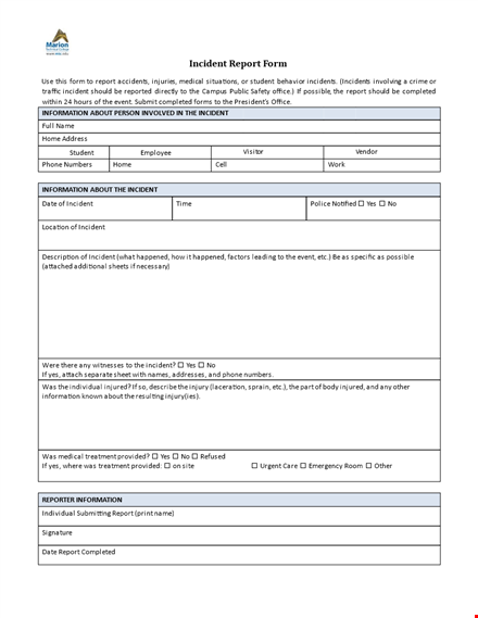 free blank incident report form | complete office incident reports | capture essential information template