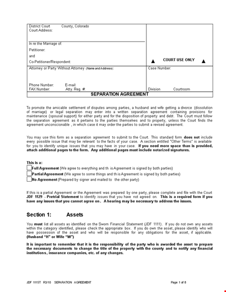 separation agreement template - easy agreement for parties template