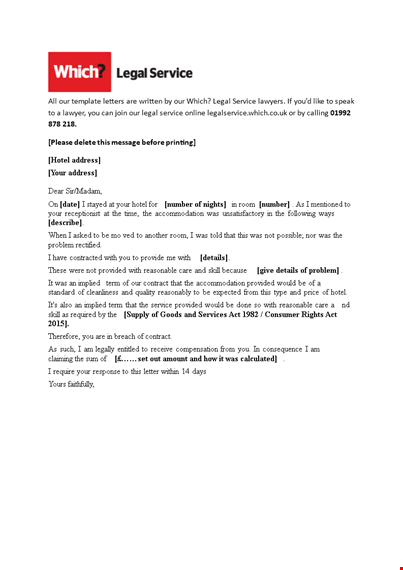 hotel guest complaint letter template