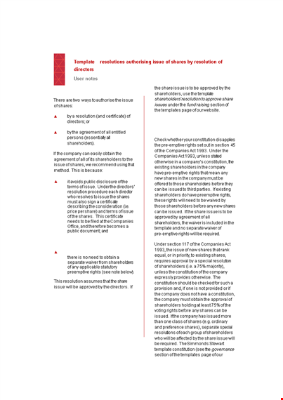 create a corporate resolution form for your company - issue shares, insert directors template