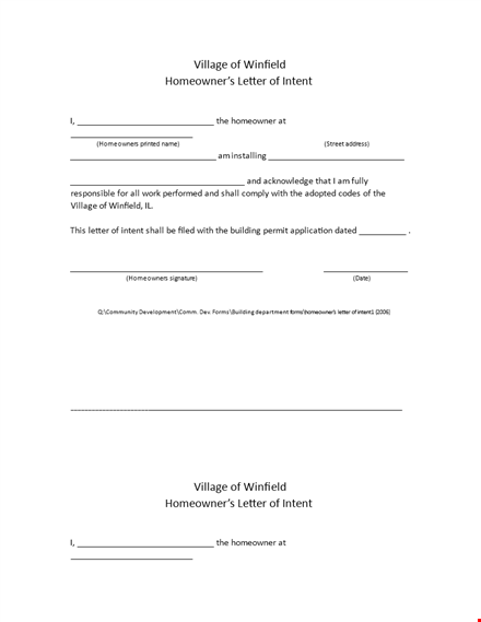 winfield letter of intent | homeowner's guide template