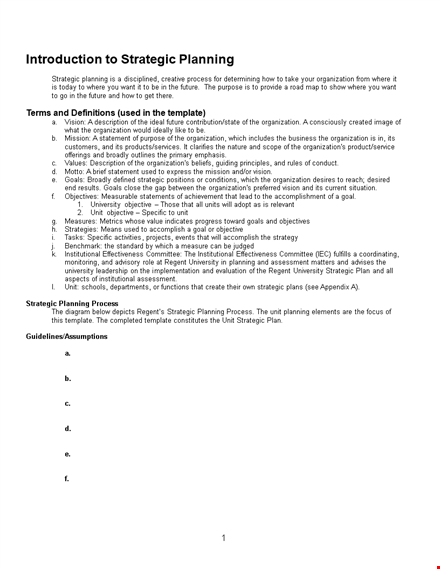 strategic plan template - organization's values, mission, vision template