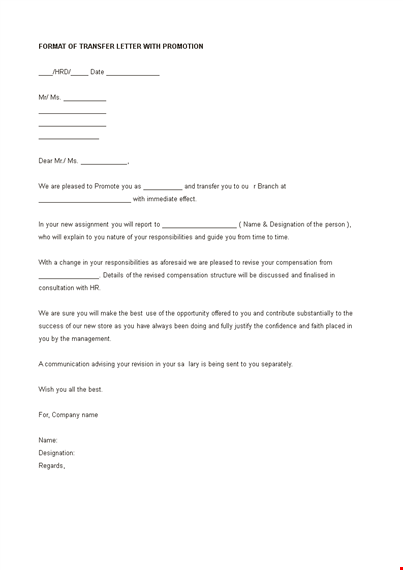 employee promotion transfer letter format template