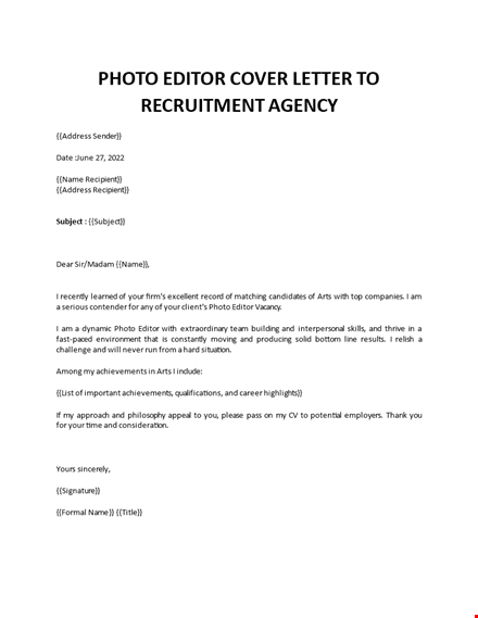 photo editor cover letter template