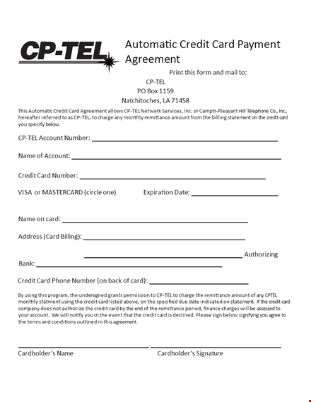 credit payment agreement template - create an agreement today template