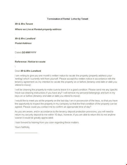 termination of rental letter by tenant template template