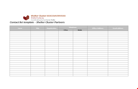 contact list template - easily organize office contacts, addresses, clusters, and shelters template