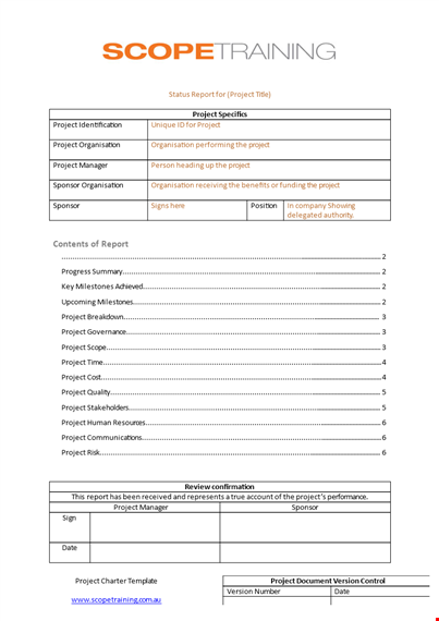 project status report template | action, proposed & variance tracking template