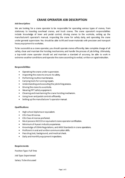 crane operator job description template