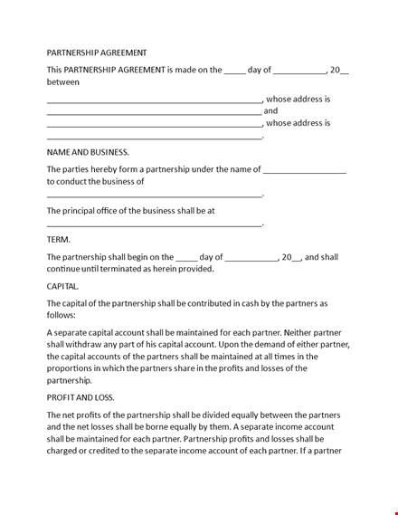 create a solid partnership: partnership agreement template template