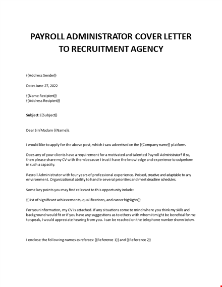 payroll administrator cover letter template