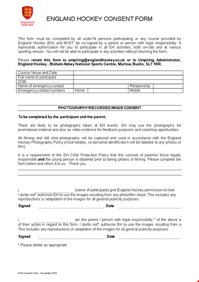 parental consent form template for england - customize for hockey & include images template