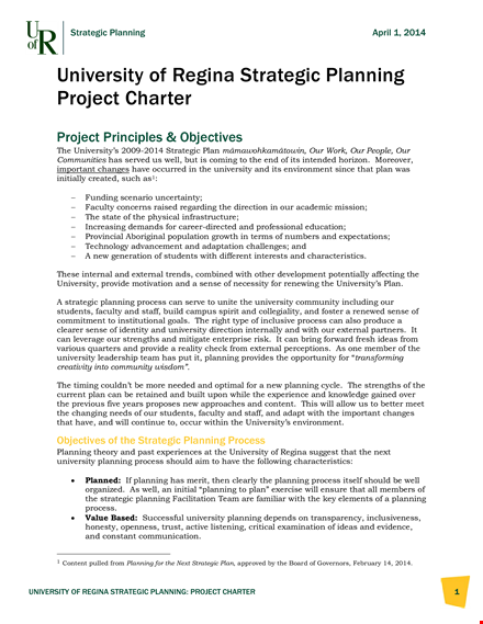 project charter strategic plan template