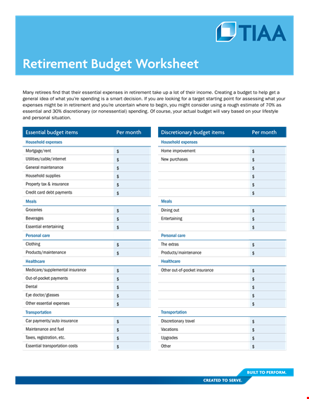 retirement budget worksheet template