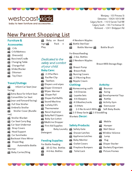essential baby shopping checklist - items for a newborn arrival template