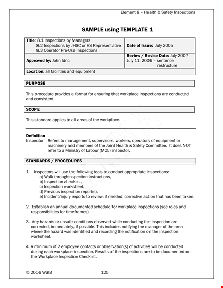 sample safety inspection template