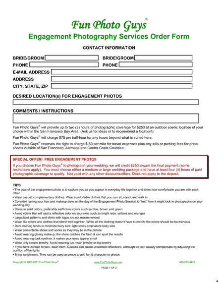 sample engagement photography contract for client photos template
