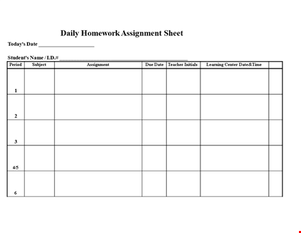monthly homework assignment template