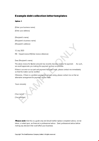 collection notice letter template - business payment invoice recipient template