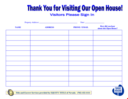 visitors open house sign in sheet template template