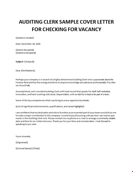 auditing clerk cover letter  template
