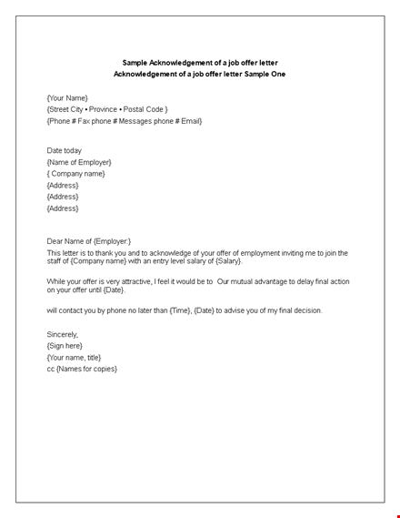 accepting job offer - formal letter template & tips template