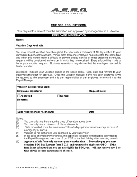employee time off request form template - streamline vacation requests template
