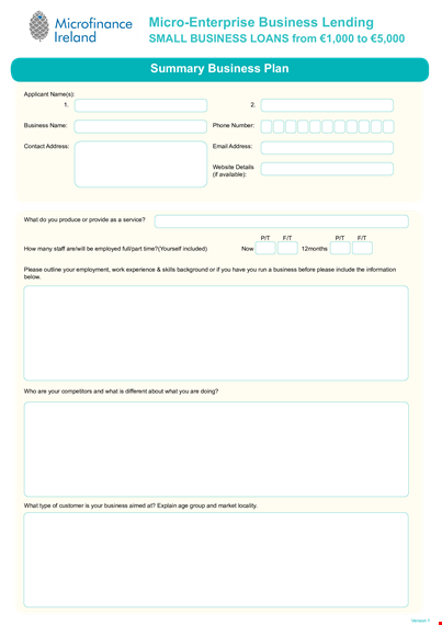 small business loan plan template template