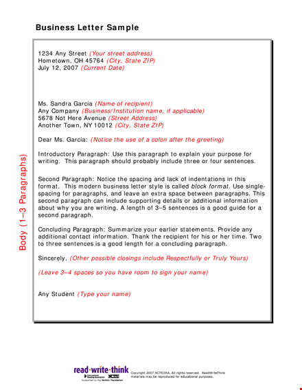 sample business letter template